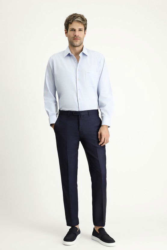 Erkek Giyim - Super Slim Fit Ekstra Dar Kesim Desenli Likralı Klasik Kumaş Pantolon