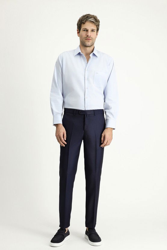 Erkek Giyim - Super Slim Fit Ekstra Dar Kesim Desenli Likralı Klasik Kumaş Pantolon