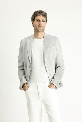 Slim Fit Dar Kesim Desenli Spor Keten Ceket
