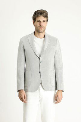 Slim Fit Dar Kesim Desenli Spor Keten Ceket_2