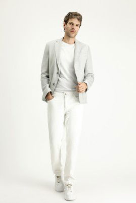 Slim Fit Dar Kesim Desenli Spor Keten Ceket_1
