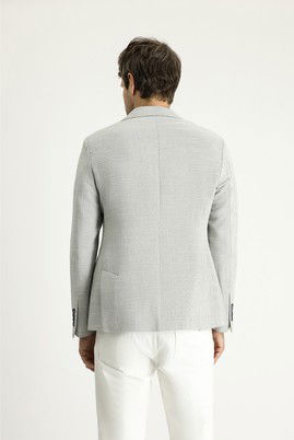 Slim Fit Dar Kesim Desenli Spor Keten Ceket_3