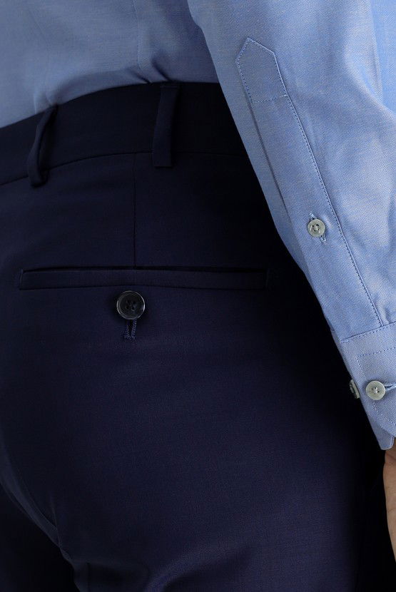 Erkek Giyim - Slim Fit Dar Kesim Yünlü Klasik Kumaş Pantolon