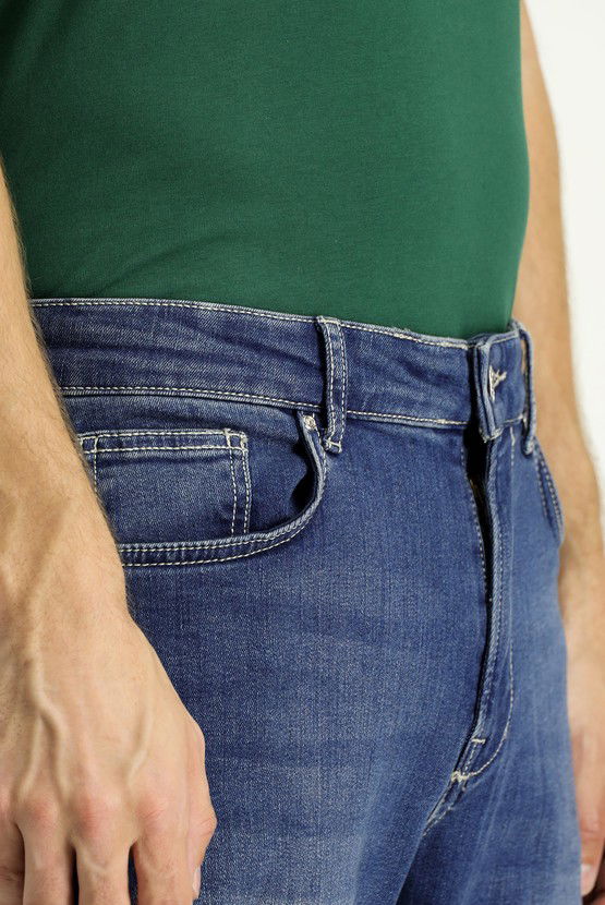 Erkek Giyim - Regular Fit Likralı Denim Pantolon