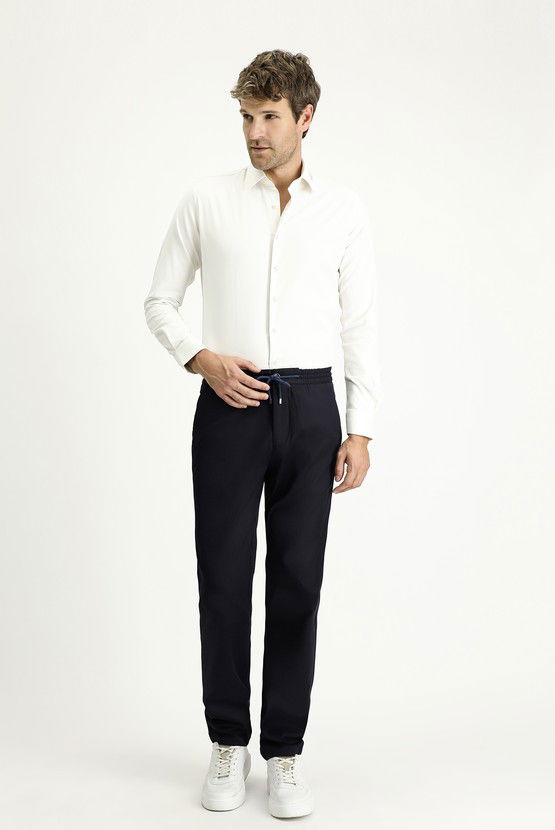 Erkek Giyim - Slim Fit Dar Kesim Beli Lastikli İpli Likralı Pantolon