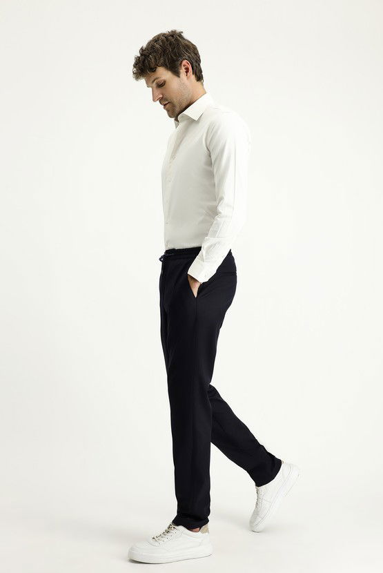 Erkek Giyim - Slim Fit Dar Kesim Beli Lastikli İpli Likralı Pantolon
