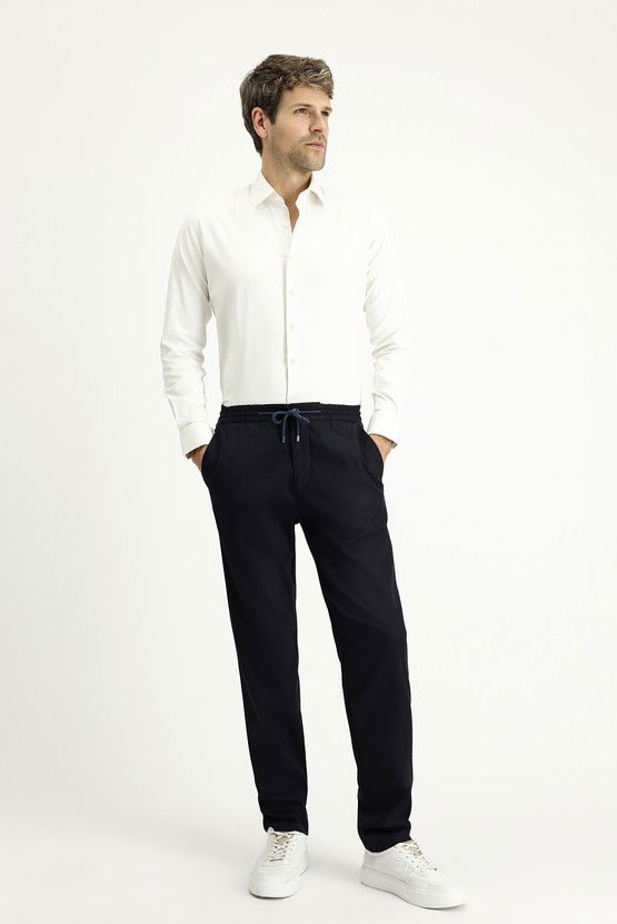 Erkek Giyim - Slim Fit Dar Kesim Beli Lastikli İpli Likralı Pantolon