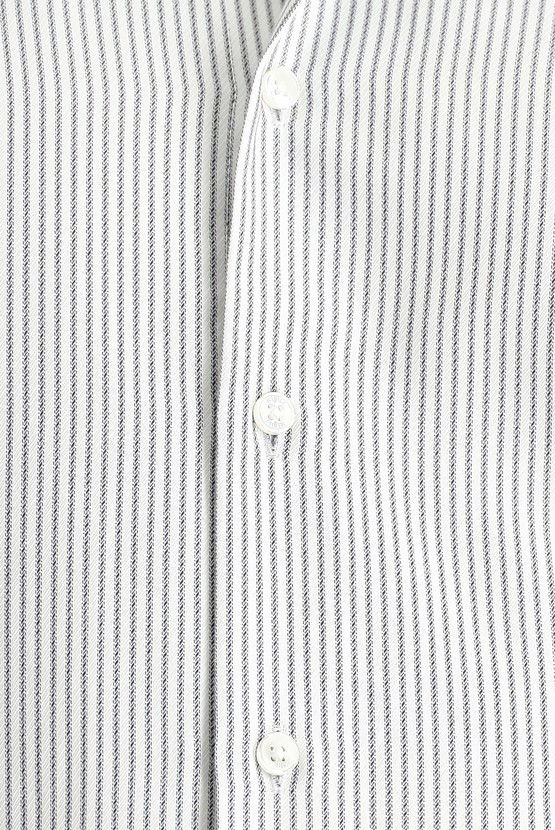 Erkek Giyim - Uzun Kol Slim Fit Dar Kesim Çizgili Pamuklu Kolay Ütülenebilir Gömlek