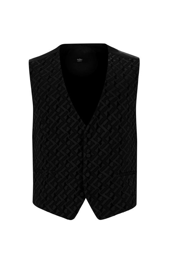 Erkek Giyim - Slim Fit Dar Kesim Sivri Yaka Desenli Yelekli Smokin & Damatlık