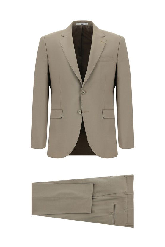 Erkek Giyim - Slim Fit Dar Kesim Yünlü Klasik Takım Elbise