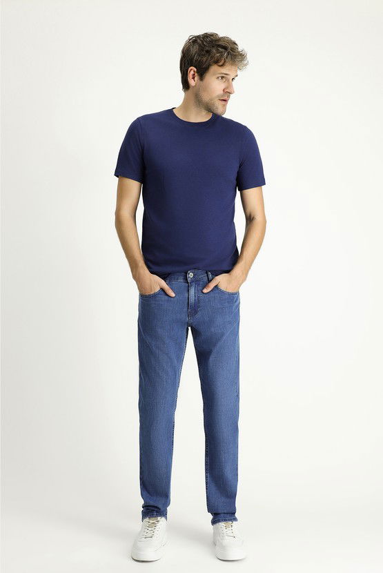 Erkek Giyim - Slim Fit Dar Kesim Likralı Denim Pantolon