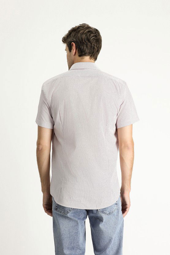 Erkek Giyim - Kısa Kol Slim Fit Dar Kesim Baskılı Pamuk Gömlek
