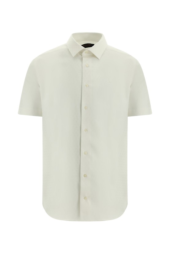 Erkek Giyim - Kısa Kol Slim Fit Dar Kesim Desenli Pamuk Gömlek