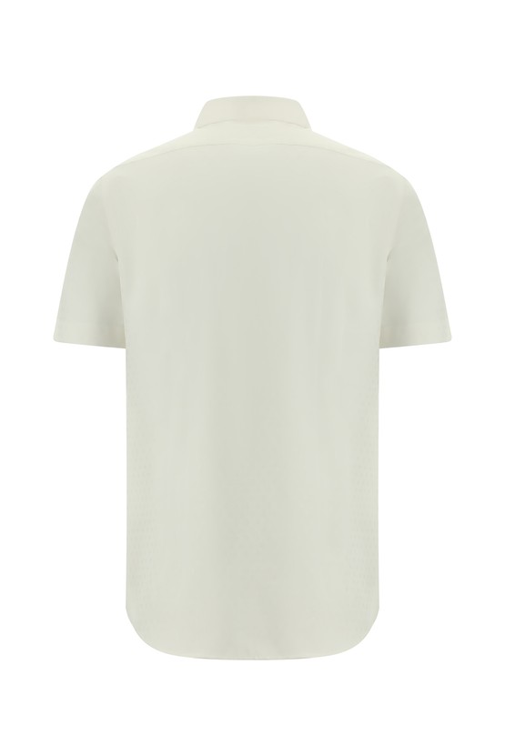 Erkek Giyim - Kısa Kol Slim Fit Dar Kesim Desenli Pamuk Gömlek