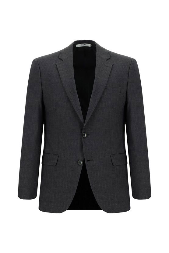 Erkek Giyim - Slim Fit Dar Kesim Yünlü Çizgili Klasik Takım Elbise
