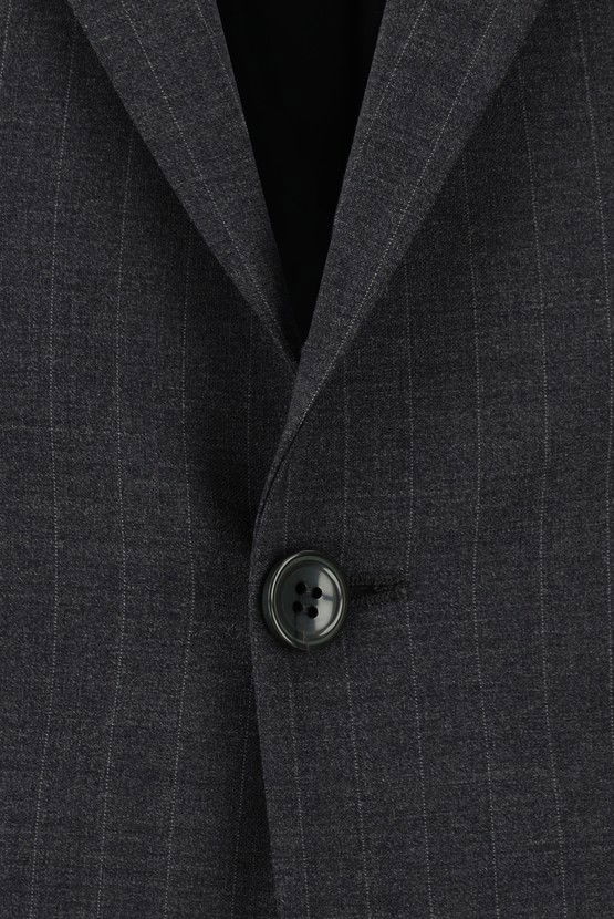 Erkek Giyim - Slim Fit Dar Kesim Yünlü Çizgili Klasik Takım Elbise