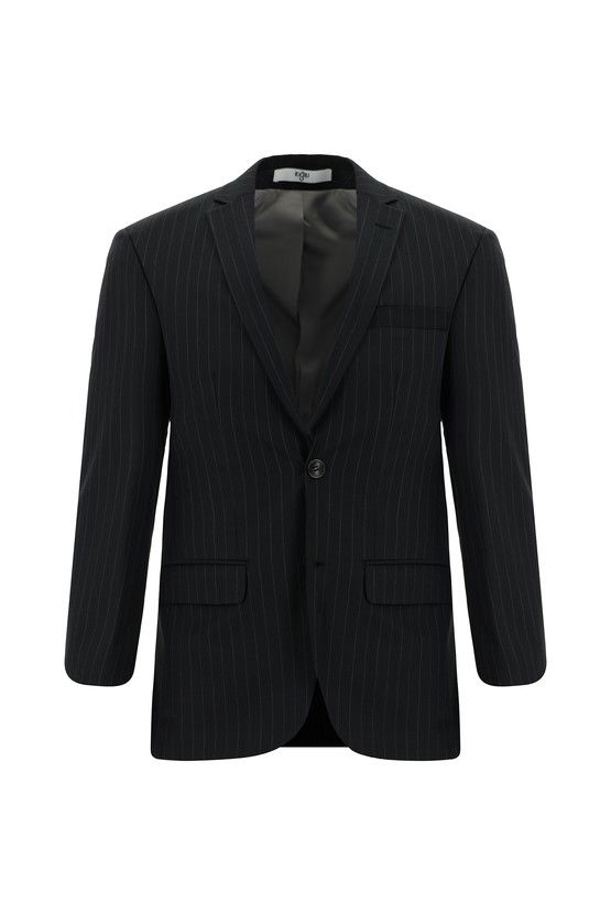 Erkek Giyim - Super Slim Fit Ekstra Dar Kesim Yünlü Klasik Çizgili Takım Elbise