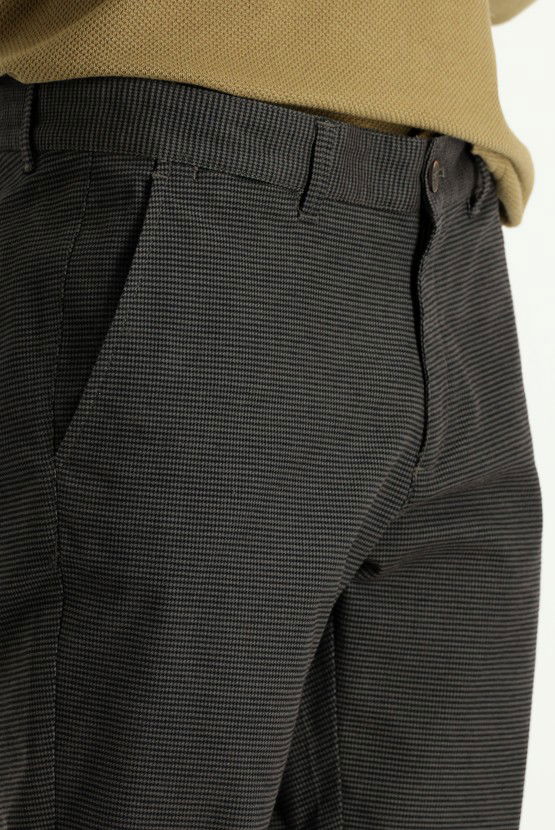 Erkek Giyim - Regular Fit Likralı Desenli Kanvas / Chino Pantolon