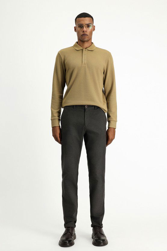 Erkek Giyim - Regular Fit Likralı Desenli Kanvas / Chino Pantolon