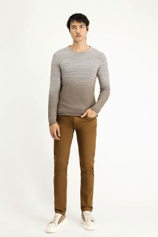 Erkek Giyim - Bisiklet Yaka Slim Fit Dar Kesim Desenli Pamuklu Triko Kazak