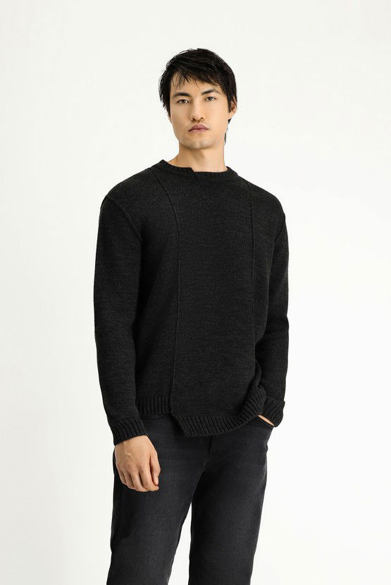 Erkek Giyim - Bisiklet Yaka Oversize Desenli Triko Kazak