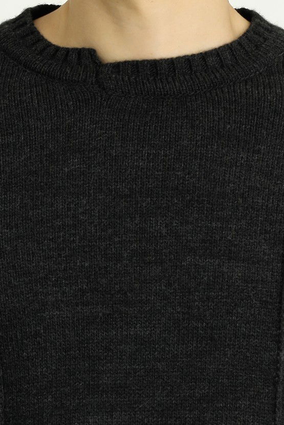 Erkek Giyim - Bisiklet Yaka Oversize Desenli Triko Kazak