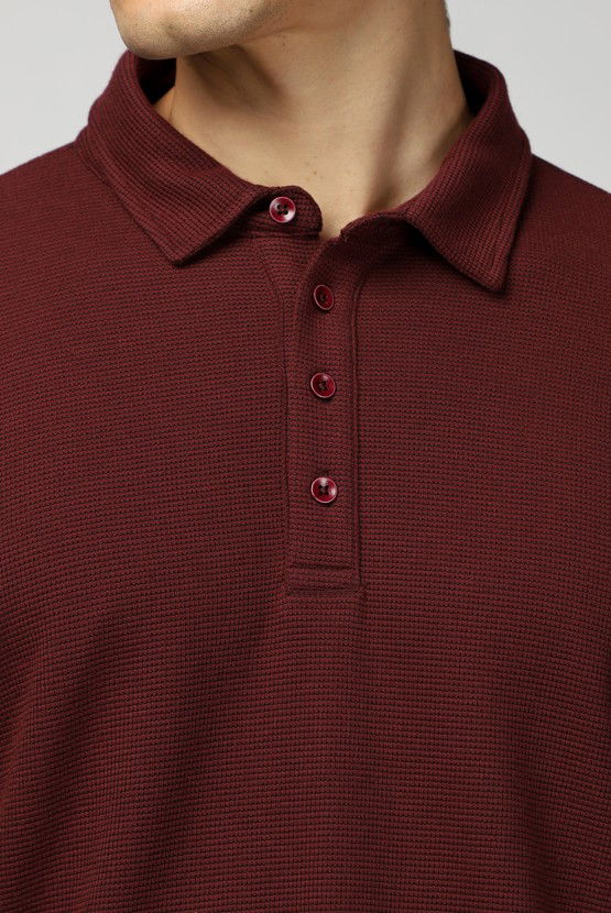 Erkek Giyim - Polo Yaka Slim Fit Dar Kesim Desenli Sweatshirt