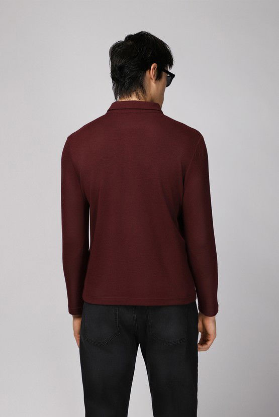 Erkek Giyim - Polo Yaka Slim Fit Dar Kesim Desenli Sweatshirt