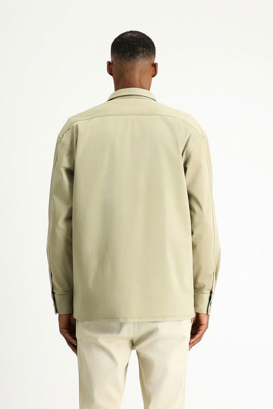 Erkek Giyim - Uzun Kol Oversize Pamuklu Utility Gömlek / Mont