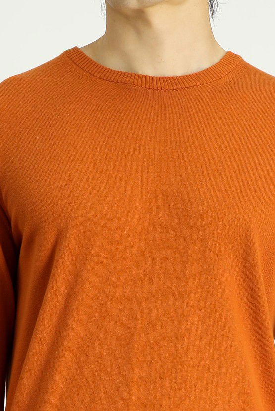 Erkek Giyim - Bisiklet Yaka Slim Fit Dar Kesim Pamuklu Triko Kazak