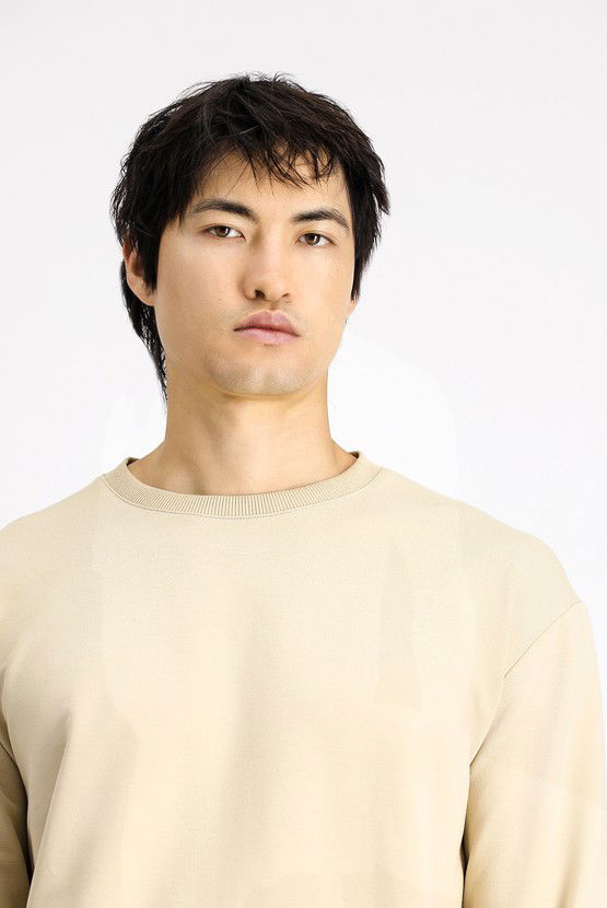 Erkek Giyim - Bisiklet Yaka Oversize Desenli Pamuklu Sweatshirt