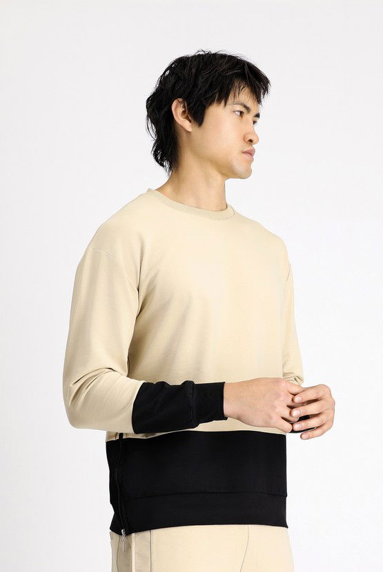 Erkek Giyim - Bisiklet Yaka Oversize Desenli Pamuklu Sweatshirt