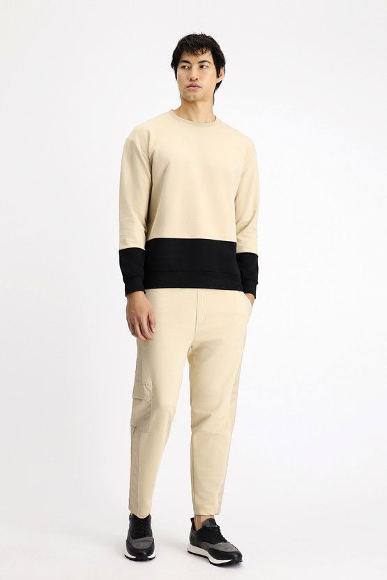 Erkek Giyim - Bisiklet Yaka Oversize Desenli Pamuklu Sweatshirt