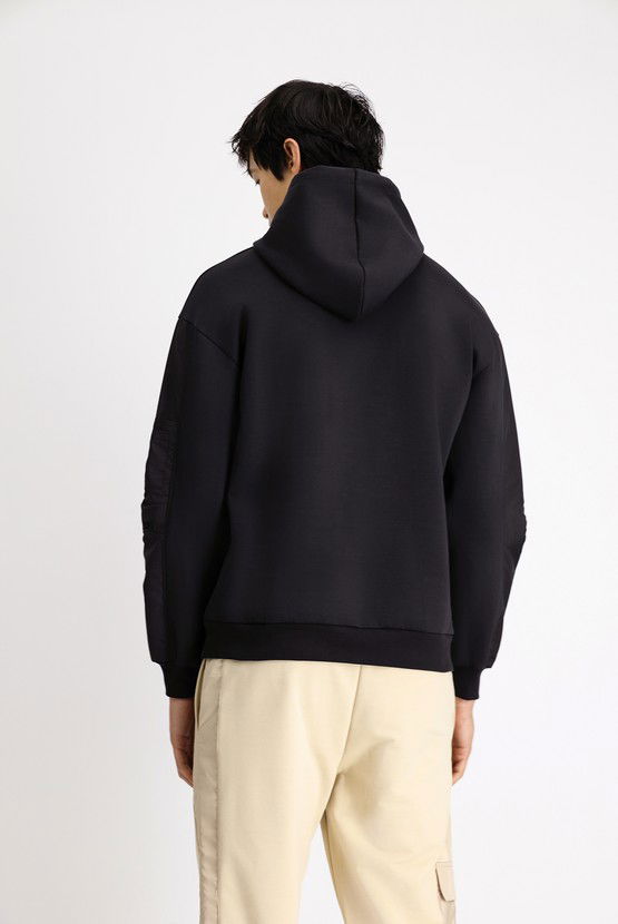 Erkek Giyim - Kapüşonlu Oversize Fermuarlı Pamuklu Sweatshirt