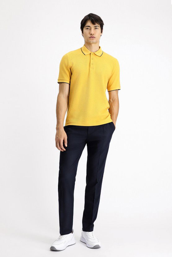 Erkek Giyim - Regular Fit Desenli Likralı Polo Yaka Tişört