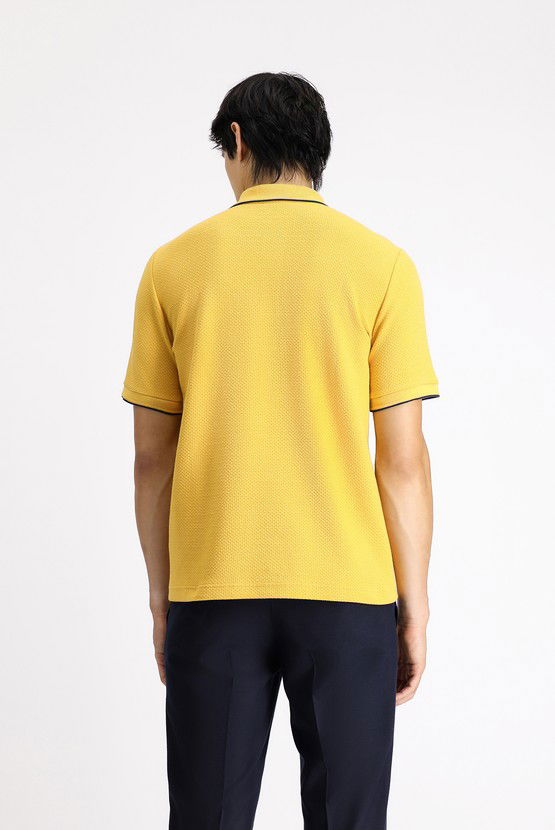 Erkek Giyim - Regular Fit Desenli Likralı Polo Yaka Tişört