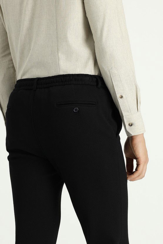 Erkek Giyim - Slim Fit Dar Kesim Beli Lastikli İpli Likralı Klasik Kumaş Pantolon