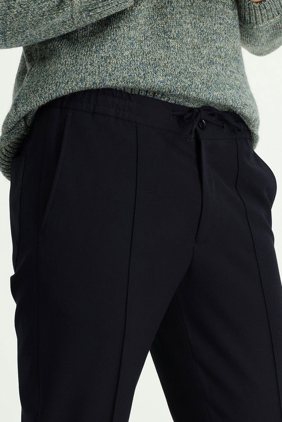 Erkek Giyim - Slim Fit Dar Kesim Beli Lastikli İpli Likralı Klasik Pantolon