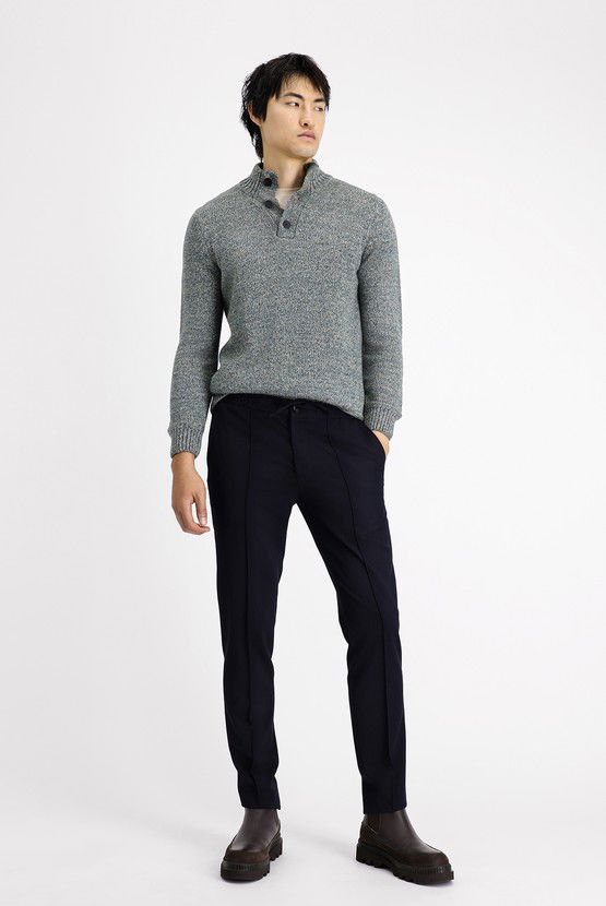 Erkek Giyim - Slim Fit Dar Kesim Beli Lastikli İpli Likralı Klasik Pantolon
