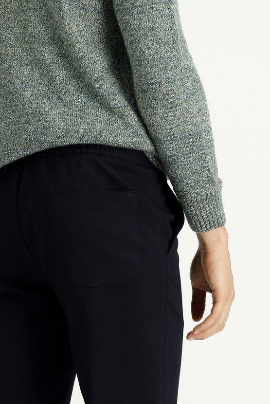 Erkek Giyim - Slim Fit Dar Kesim Beli Lastikli İpli Likralı Klasik Pantolon
