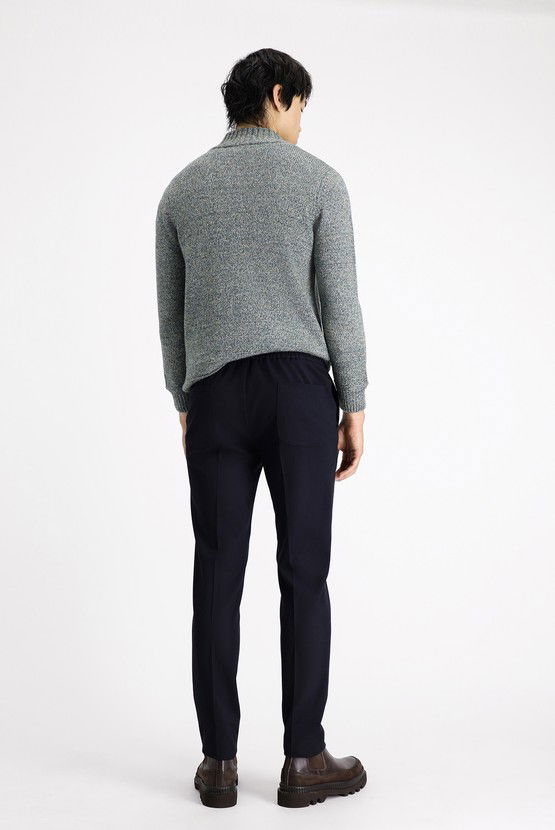 Erkek Giyim - Slim Fit Dar Kesim Beli Lastikli İpli Likralı Klasik Pantolon