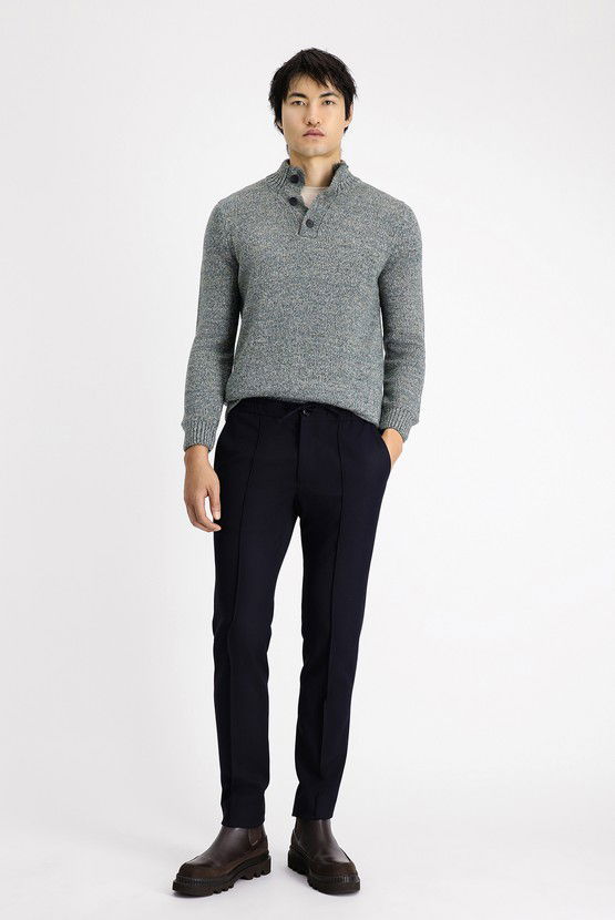 Erkek Giyim - Slim Fit Dar Kesim Beli Lastikli İpli Likralı Klasik Pantolon