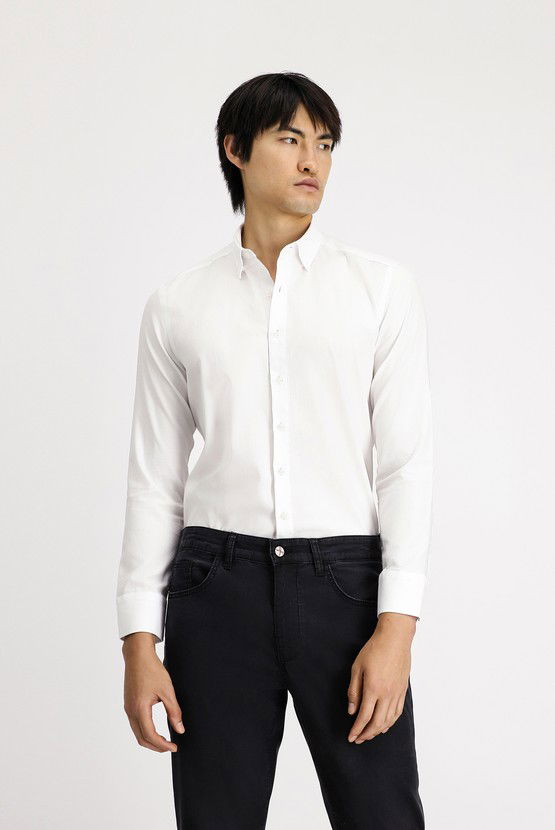 Erkek Giyim - Uzun Kol Slim Fit Dar Kesim Desenli Pamuk Gömlek