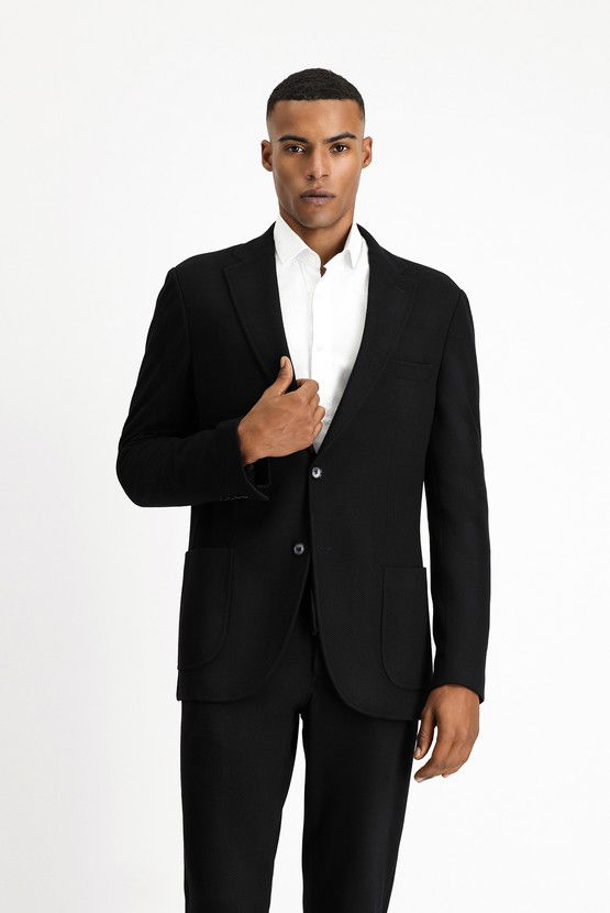 Erkek Giyim - Slim Fit Dar Kesim Desenli Pamuklu Ceket
