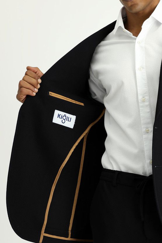 Erkek Giyim - Slim Fit Dar Kesim Desenli Pamuklu Ceket