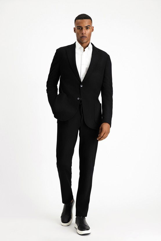 Erkek Giyim - Slim Fit Dar Kesim Desenli Pamuklu Ceket