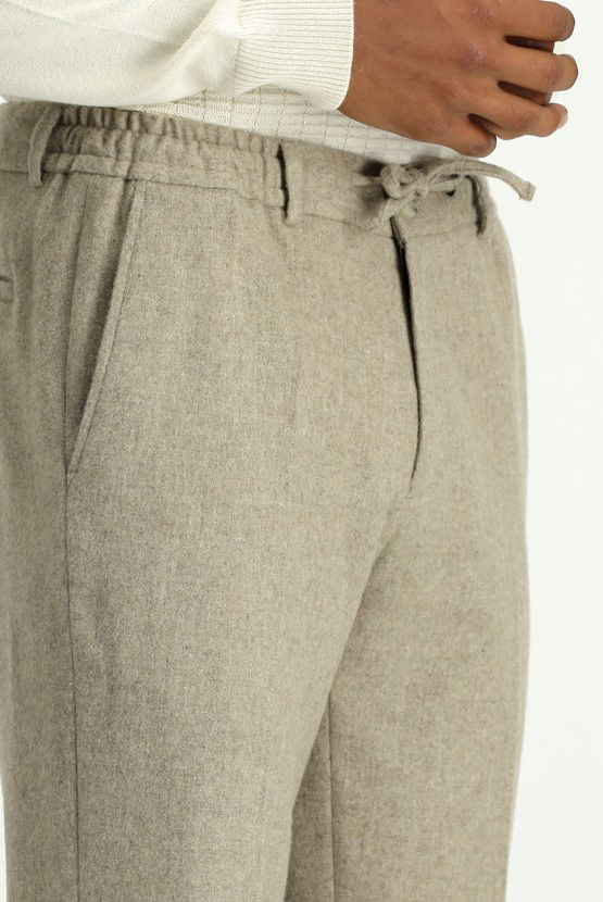 Erkek Giyim - Slim Fit Dar Kesim Yünlü Beli Lastikli İpli Klasik Pantolon