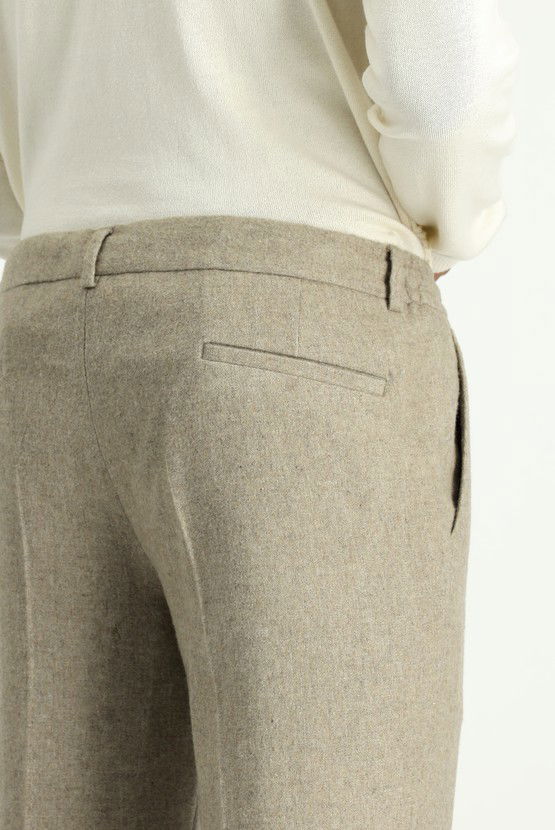 Erkek Giyim - Slim Fit Dar Kesim Yünlü Beli Lastikli İpli Klasik Pantolon