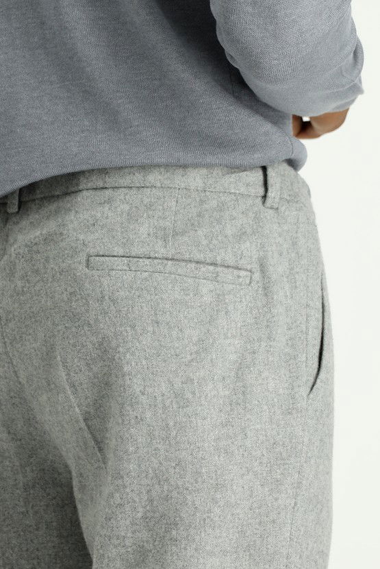 Erkek Giyim - Slim Fit Dar Kesim Yünlü Beli Lastikli İpli Klasik Pantolon