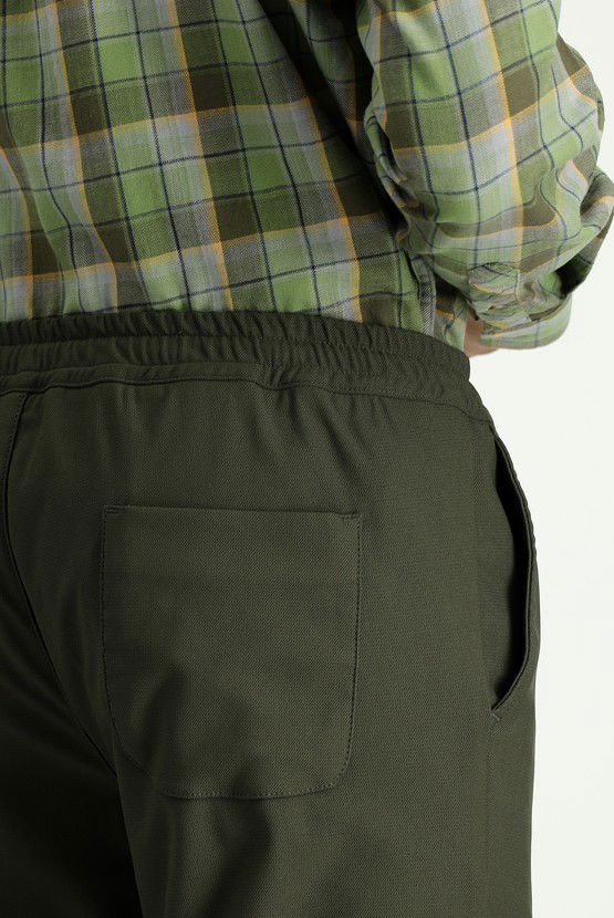 Erkek Giyim - Techno-Line Super Slim Fit Ekstra Dar Kesim Likralı Beli Lastikli İpli Klasik Kumaş Pantolon